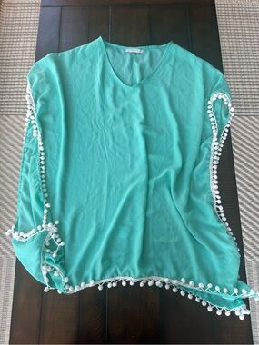 Adreamly Aqua V-Neck Chiffon Top